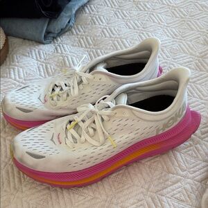 Hoka Women's White and Pink Sneakers